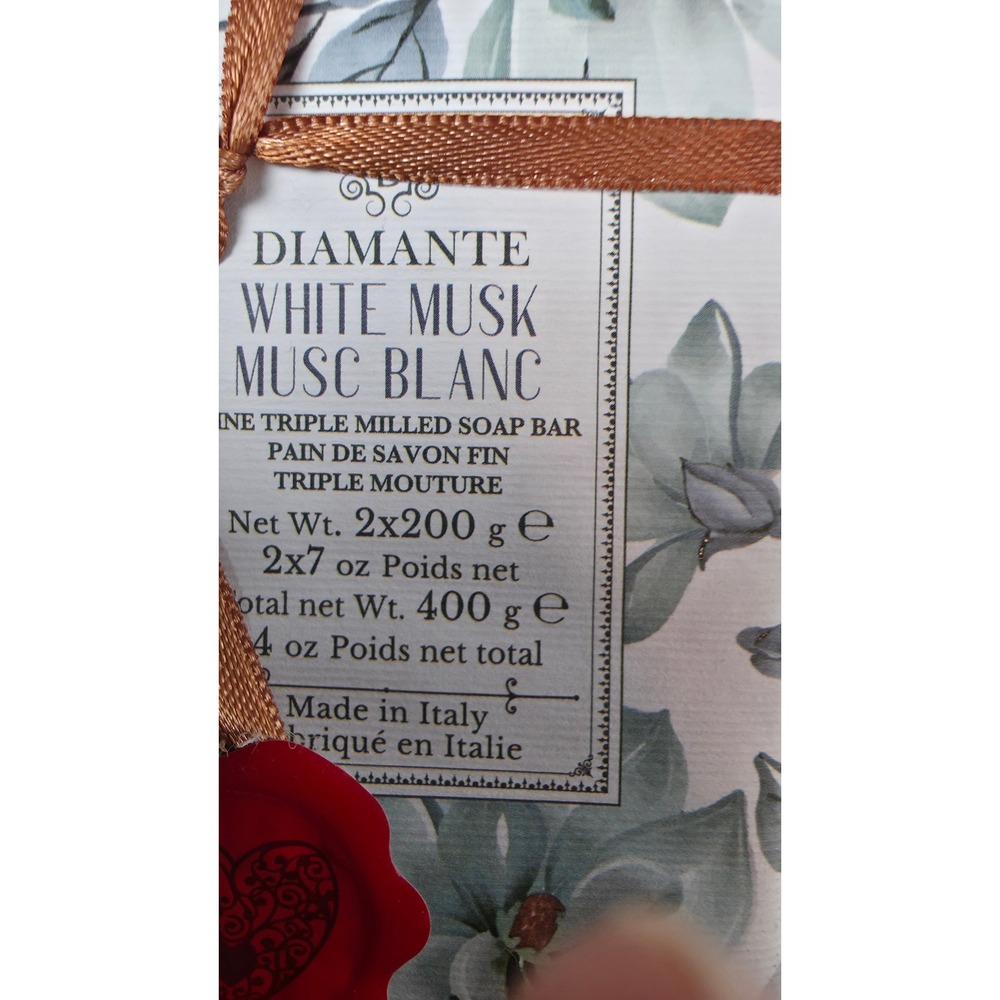 Diamante White Musk Triple Milled Soap Bar Set 2/ 200g White Made in Italy New